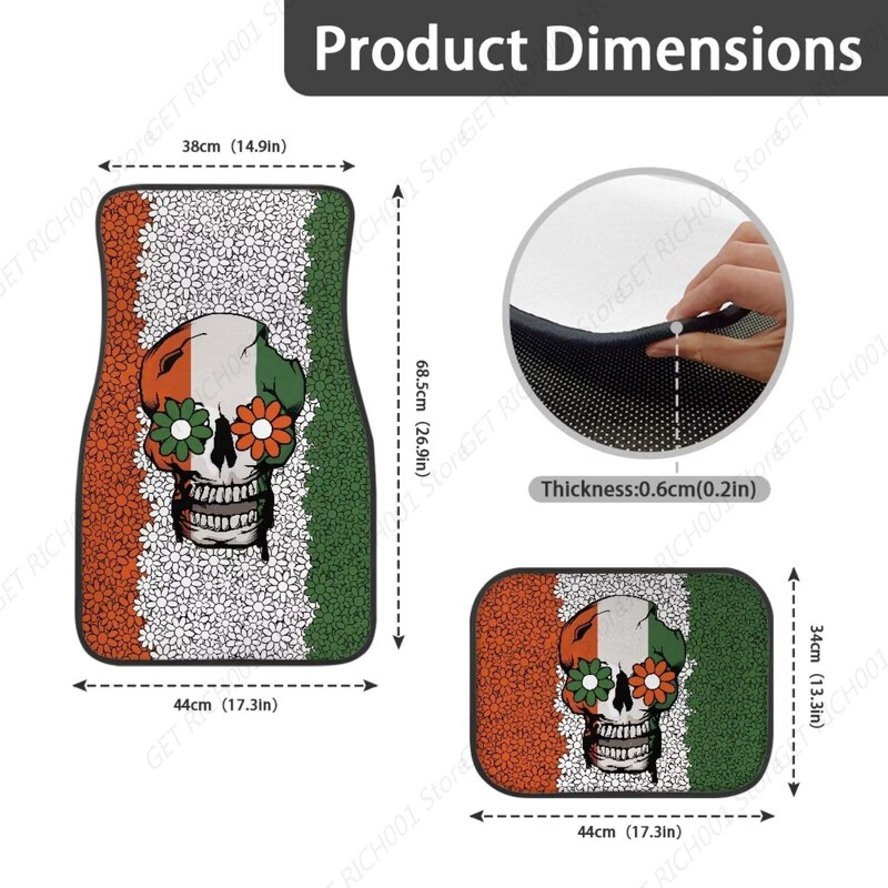 Craniu Floare Verde Portocaliu Covorașe Mașină Set De 4 Bucăți Covorașe Auto Față și Spate Se potrivesc majorității camioanelor Suv Sedan