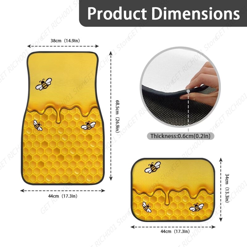 Honey Bee Yellow Auto grīdas paklāji priekšējie un aizmugurējie automašīnas grīdas paklāji transportlīdzekļu grīdas paklāji Universal Fit Auto