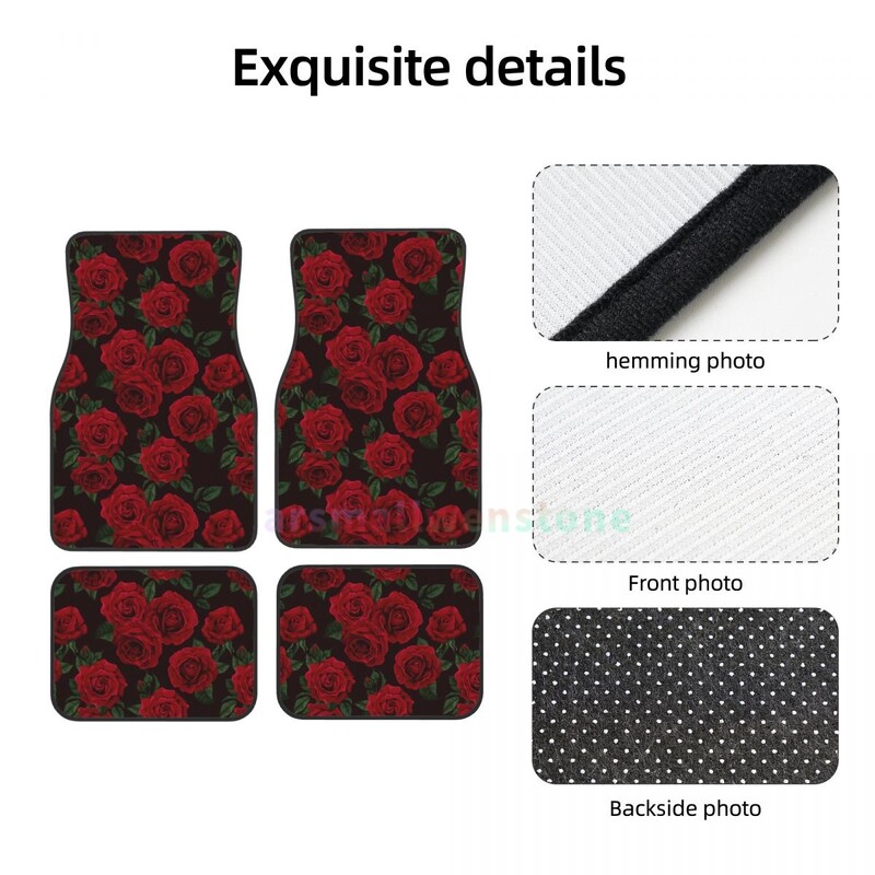 Rose 4PCS Crystal Velvet sieviešu automašīnu grīdas paklājiņš, pretapaugšanas auto grīdas paklājiņš automašīnu salona piederumi