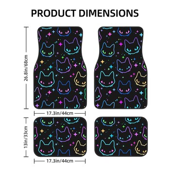 Πολύχρωμο Neon Cat Heads Car Foot Mat Σετ 4 τεμαχίων Πατάκια αυτοκινήτου Αξεσουάρ αυτοκινήτου Κατάλληλο για SUV αυτοκινήτων