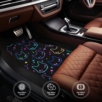 Πολύχρωμο Neon Cat Heads Car Foot Mat Σετ 4 τεμαχίων Πατάκια αυτοκινήτου Αξεσουάρ αυτοκινήτου Κατάλληλο για SUV αυτοκινήτων