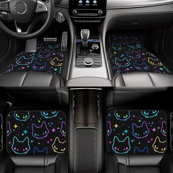 Πολύχρωμο Neon Cat Heads Car Foot Mat Σετ 4 τεμαχίων Πατάκια αυτοκινήτου Αξεσουάρ αυτοκινήτου Κατάλληλο για SUV αυτοκινήτων