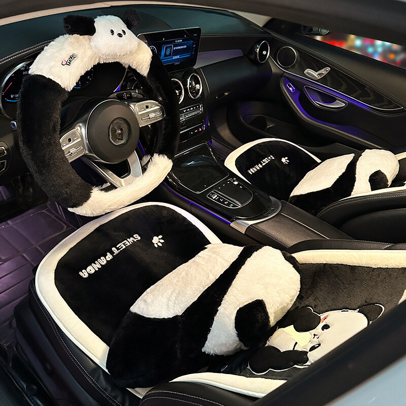 Nova slatka panda crtani jastučić za autosjedalicu, udobna mekana plišana navlaka za autosjedalicu, unutarnja dekoracija, dodaci za automobil