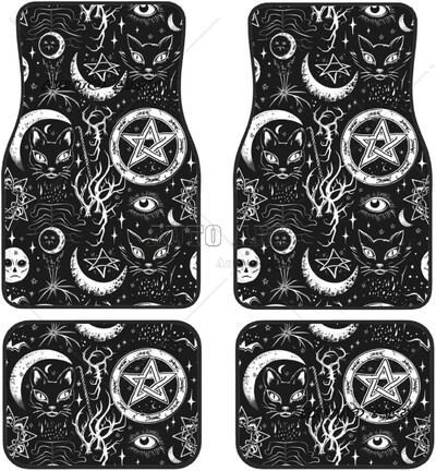 Moon Star Covoare pentru podea auto Set complet de 4 antiderapante Auto Black Cat Covoare pentru mașină față spate Covoare negru universale pentru mașină Van Camion