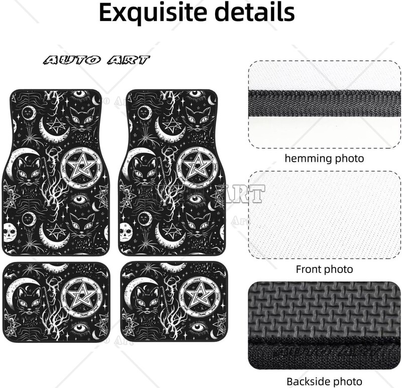 Moon Star Covoare pentru podea auto Set complet de 4 antiderapante Auto Black Cat Covoare pentru mașină față spate Covoare negru universale pentru mașină Van Camion