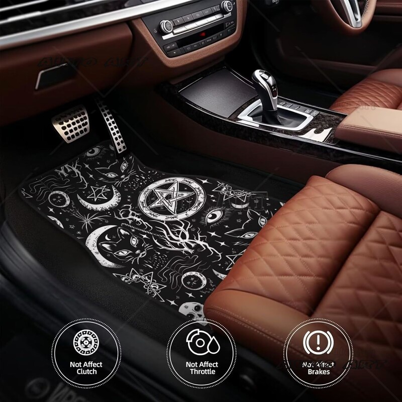 Moon Star Covoare pentru podea auto Set complet de 4 antiderapante Auto Black Cat Covoare pentru mașină față spate Covoare negru universale pentru mașină Van Camion