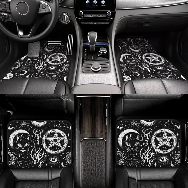 Moon Star Covoare pentru podea auto Set complet de 4 antiderapante Auto Black Cat Covoare pentru mașină față spate Covoare negru universale pentru mașină Van Camion