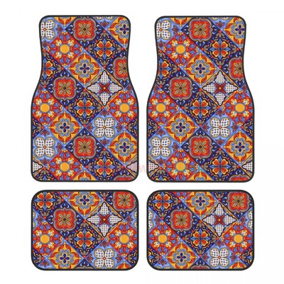 Meksikas Talavera 4PCS Crystal Velvet sieviešu automašīnu grīdas paklājiņš, pretapaugšanas auto grīdas paklājs automašīnu salona piederumi