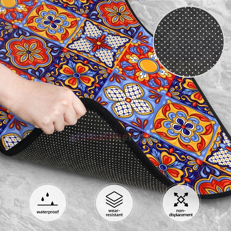 Meksikas Talavera 4PCS Crystal Velvet sieviešu automašīnu grīdas paklājiņš, pretapaugšanas auto grīdas paklājs automašīnu salona piederumi