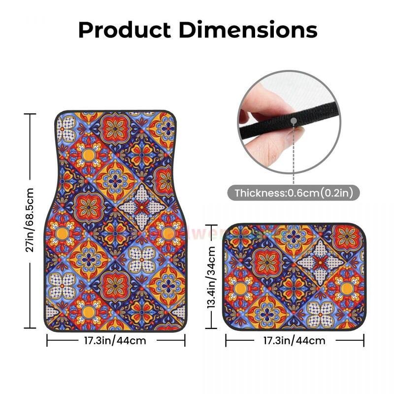 Meksikas Talavera 4PCS Crystal Velvet sieviešu automašīnu grīdas paklājiņš, pretapaugšanas auto grīdas paklājs automašīnu salona piederumi