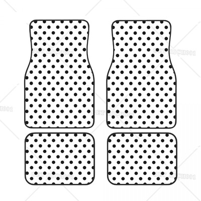 Melnbalti Polka Dots Auto grīdas paklājiņi Komplekts no 4 Unisex Auto piederumi Viena izmēra biezs, izturīgs paklājiņš