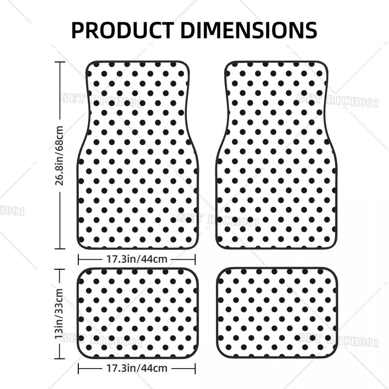 Melnbalti Polka Dots Auto grīdas paklājiņi Komplekts no 4 Unisex Auto piederumi Viena izmēra biezs, izturīgs paklājiņš