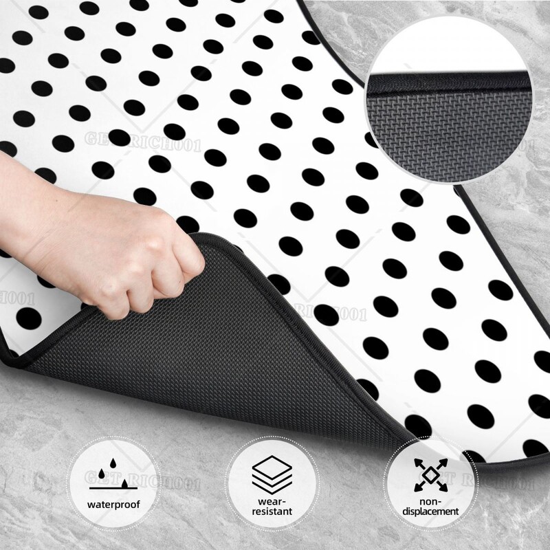 Melnbalti Polka Dots Auto grīdas paklājiņi Komplekts no 4 Unisex Auto piederumi Viena izmēra biezs, izturīgs paklājiņš