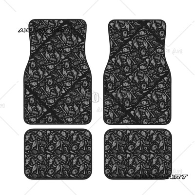 Craniu negru de Halloween 4BUC Covoare mașină din cauciuc impermeabil Covoare pentru podea Covoare Covoare anti-alunecare Covoare pentru picioare Covorase pentru podea