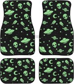 Green Alien Moon OZN Covorașe de podea pentru mașină față din spate Set complet de 4 covoare antiderapante din cauciuc pentru picior accesorii de interior pentru mașini