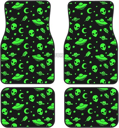 Green Alien Moon OZN Covorașe de podea pentru mașină față din spate Set complet de 4 covoare antiderapante din cauciuc pentru picior accesorii de interior pentru mașini