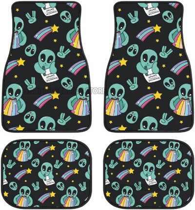 Green Alien Moon OZN Covorașe de podea pentru mașină față din spate Set complet de 4 covoare antiderapante din cauciuc pentru picior accesorii de interior pentru mașini