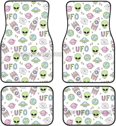 Green Alien Moon OZN Covorașe de podea pentru mașină față din spate Set complet de 4 covoare antiderapante din cauciuc pentru picior accesorii de interior pentru mașini