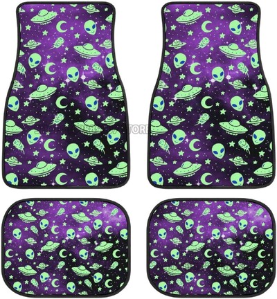 Green Alien Moon OZN Covorașe de podea pentru mașină față din spate Set complet de 4 covoare antiderapante din cauciuc pentru picior accesorii de interior pentru mașini