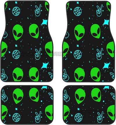 Green Alien Moon OZN Covorașe de podea pentru mașină față din spate Set complet de 4 covoare antiderapante din cauciuc pentru picior accesorii de interior pentru mașini