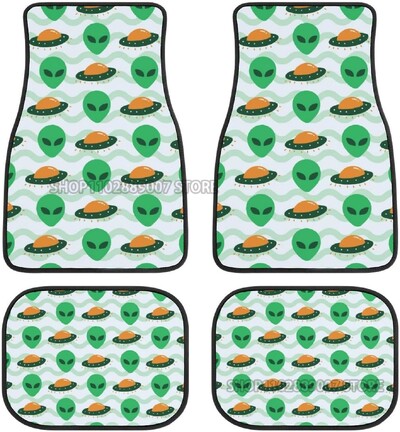Green Alien Moon OZN Covorașe de podea pentru mașină față din spate Set complet de 4 covoare antiderapante din cauciuc pentru picior accesorii de interior pentru mașini