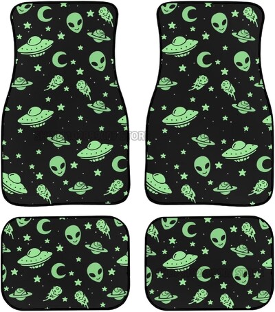 Green Alien Moon OZN Covorașe de podea pentru mașină față din spate Set complet de 4 covoare antiderapante din cauciuc pentru picior accesorii de interior pentru mașini