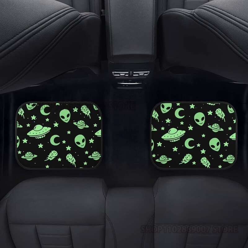 Green Alien Moon OZN Covorașe de podea pentru mașină față din spate Set complet de 4 covoare antiderapante din cauciuc pentru picior accesorii de interior pentru mașini