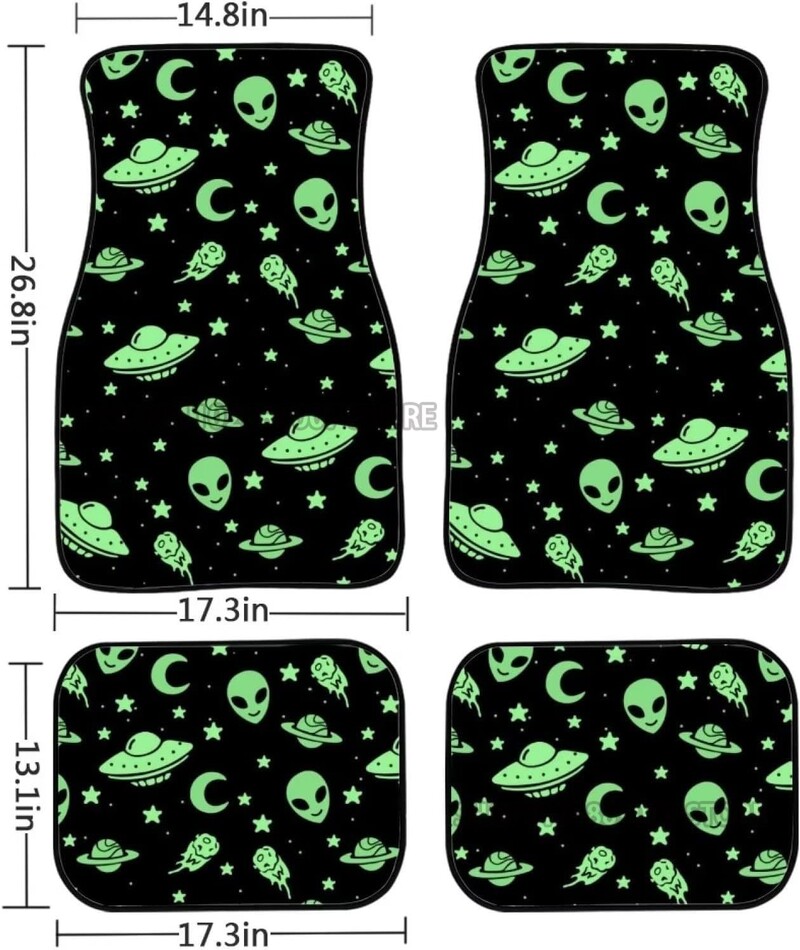 Green Alien Moon OZN Covorașe de podea pentru mașină față din spate Set complet de 4 covoare antiderapante din cauciuc pentru picior accesorii de interior pentru mașini