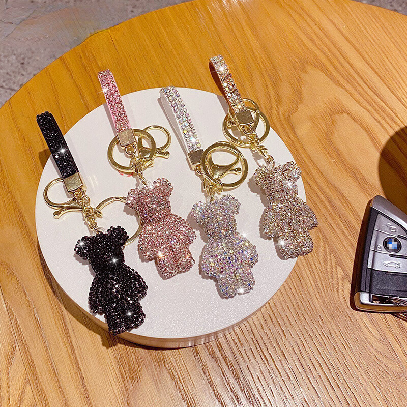 Drăguț cu strasuri ciucuri urs breloc cuplu breloc decorare fete pandantiv mic breloc mașină pandantiv geantă student