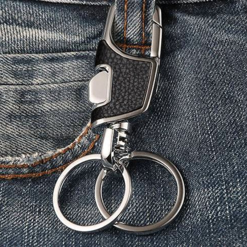 Lanț de chei pentru mașină deschis cu un clic, inel dublu, metal îngroșat, rezistent la pierderi, lanț portabil pentru curea pentru bărbați, simplu și la modă