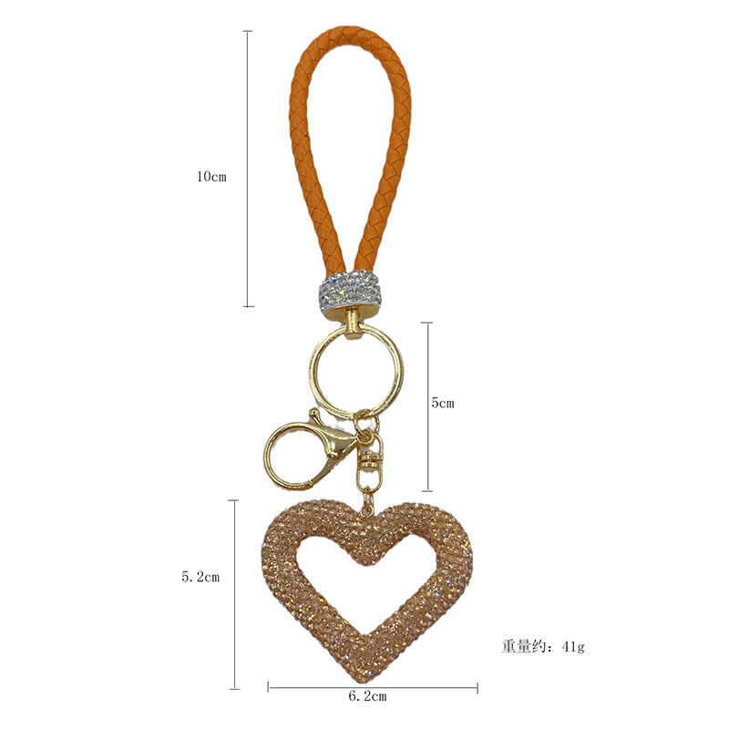 Dijamantni ljubavni privjesak za ključeve Kreativni šuplji glineni privjesak za automobile s punim dijamantima, kožni konop, crveno srce, privjesak za ključeve, ukras za ključeve automobila