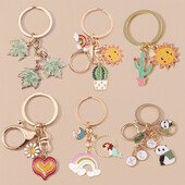 Mīlīgs emaljas kļavu lapu kaktuss atslēgu piekariņš Panda atslēgu piekariņi kuloni sievietēm meitenēm rokassomu aksesuāri DIY rotaslietas dāvanas