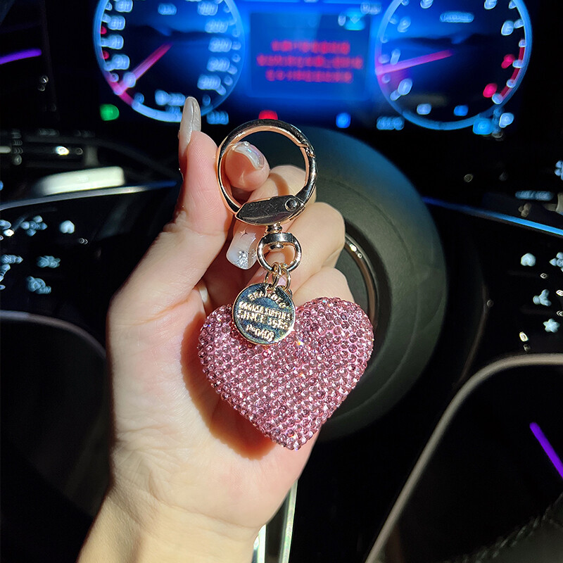 Radošs sirds formas atslēgu piekariņš ar dimanta radzēm, moderns persiku sirds automašīnas atslēgu piekariņš, izsmalcināts somas kulons, dekoratīva dāvana