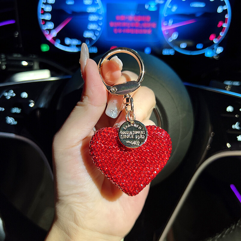 Radošs sirds formas atslēgu piekariņš ar dimanta radzēm, moderns persiku sirds automašīnas atslēgu piekariņš, izsmalcināts somas kulons, dekoratīva dāvana