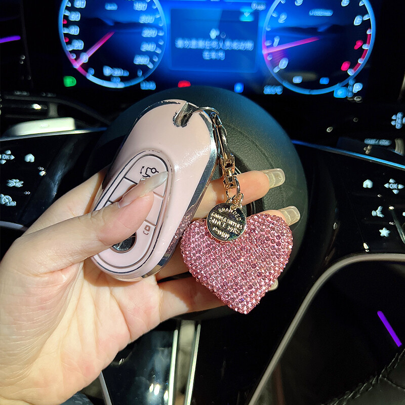 Radošs sirds formas atslēgu piekariņš ar dimanta radzēm, moderns persiku sirds automašīnas atslēgu piekariņš, izsmalcināts somas kulons, dekoratīva dāvana