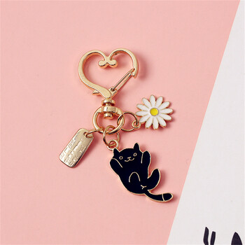 Χαριτωμένο Love Heart Kitten Keychain Cartoon Μαύρο λευκό μπρελόκ γάτας για κορίτσια Τσάντα στολίδια αυτοκινήτου Θήκη για ακουστικά Κρεμαστό Δώρα για ζευγάρι