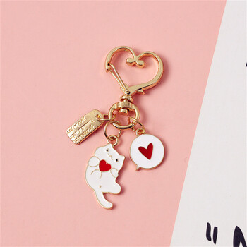 Χαριτωμένο Love Heart Kitten Keychain Cartoon Μαύρο λευκό μπρελόκ γάτας για κορίτσια Τσάντα στολίδια αυτοκινήτου Θήκη για ακουστικά Κρεμαστό Δώρα για ζευγάρι