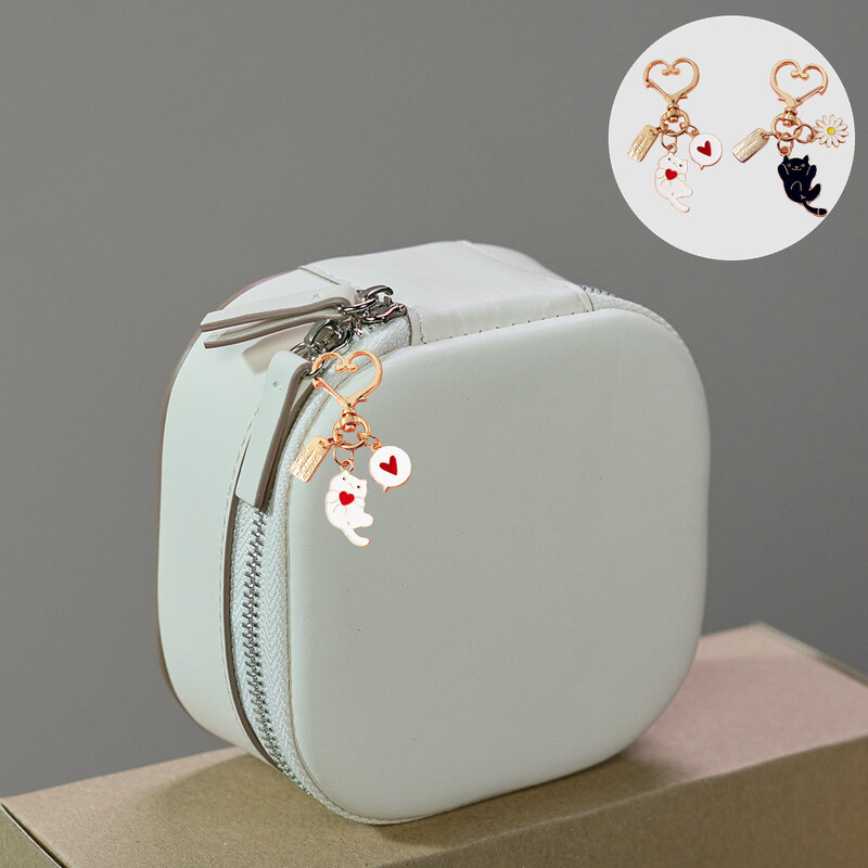 Breloc cu pisicuță cu inimă de dragoste drăguță, pisică albă, neagră, breloc pentru fete, geantă, ornamente pentru mașină, husă pentru căști, pandantiv, cadouri pentru cuplu