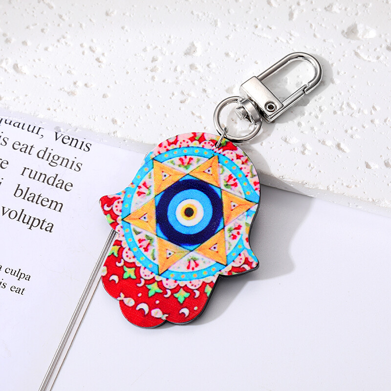 Star Flower Evil Eye Breloc de mână Hamsa Breloc Nou Acrilic Retro Etnic Fatima Hand Blue Eye Geantă Car Airpods Cutie Accesorii