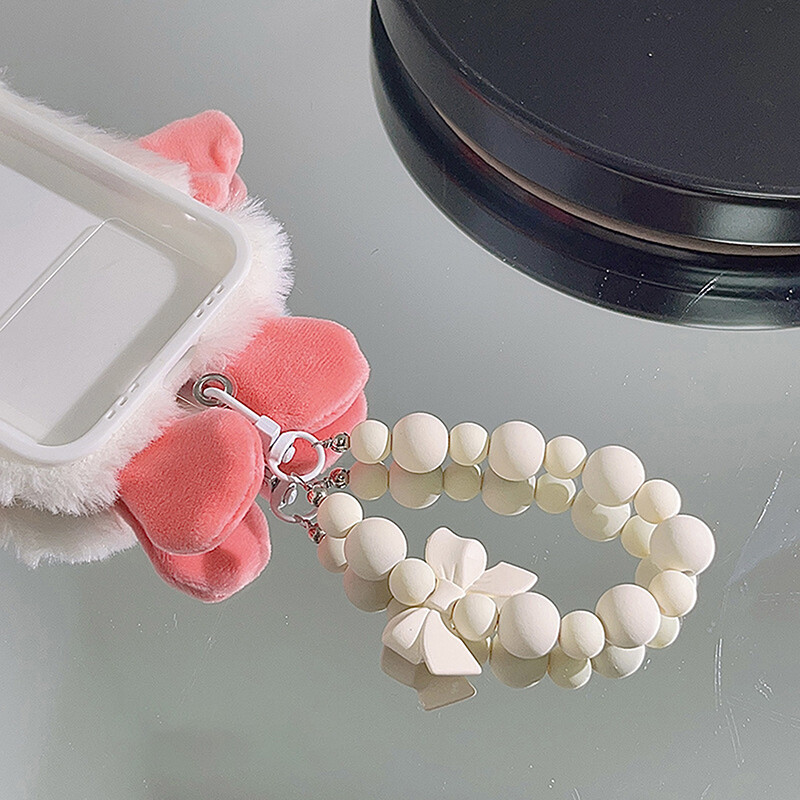Breloc cu mărgele cu fundă roz dulce, lanț de telefon mobil, pentru căști, breloc pentru geantă, frânghie anti-pierdere, breloc pentru mașină, bijuterii pandantiv în rucsac
