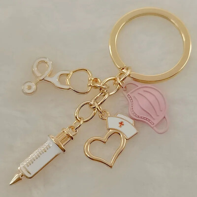 Classic Medical Series Atslēgu piekariņi Metāla šļirce Stetoskops Maska Medmāsas vāciņš Kulons Automašīnas Atslēgu piekariņi Aksesuāri ārsta suvenīrs Dāvana