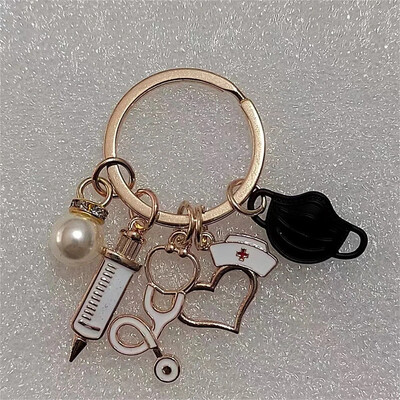 Classic Medical Series Atslēgu piekariņi Metāla šļirce Stetoskops Maska Medmāsas vāciņš Kulons Automašīnas Atslēgu piekariņi Aksesuāri ārsta suvenīrs Dāvana