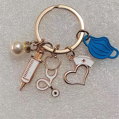 Classic Medical Series Atslēgu piekariņi Metāla šļirce Stetoskops Maska Medmāsas vāciņš Kulons Automašīnas Atslēgu piekariņi Aksesuāri ārsta suvenīrs Dāvana