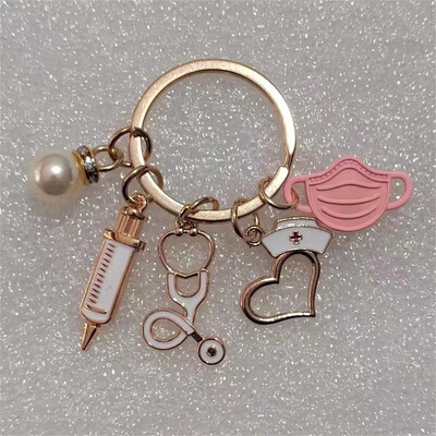 Classic Medical Series Atslēgu piekariņi Metāla šļirce Stetoskops Maska Medmāsas vāciņš Kulons Automašīnas Atslēgu piekariņi Aksesuāri ārsta suvenīrs Dāvana