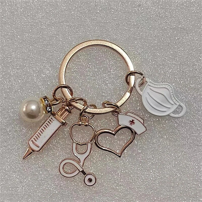 Classic Medical Series Atslēgu piekariņi Metāla šļirce Stetoskops Maska Medmāsas vāciņš Kulons Automašīnas Atslēgu piekariņi Aksesuāri ārsta suvenīrs Dāvana