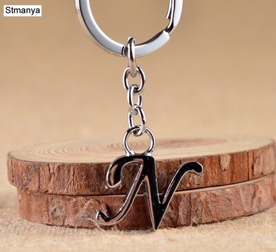 Breloc de chei cu litere AZ NOU DIY Breloc de metal de culoare argintie Breloc de mașină pentru femei Breloc de chei cu literă simplă Nume Suport cheie Cadou de petrecere Bijuterii