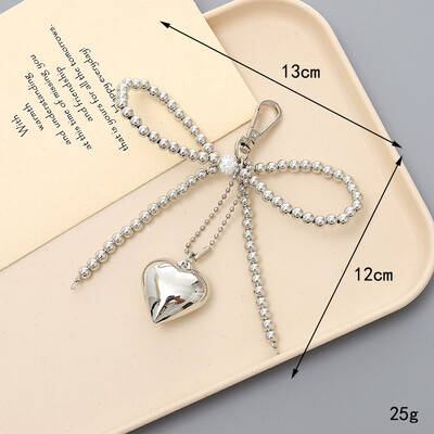 Breloc cu inimă cu fundă boem pentru femei, farmec dulce, fundă de perle, rucsac, breloc cheie, bijuterii lucrate manual, ornamente, genți, pandantive, cadouri