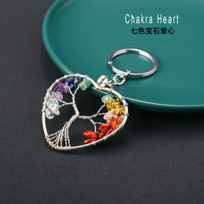 7 čakri Prirodni kamen šljunak Drvo života Privjesak za ključeve Ljekoviti kristalni privjesak za ključeve Poklon Torba za telefon u automobilu Drvo želja Privjesak Nakit