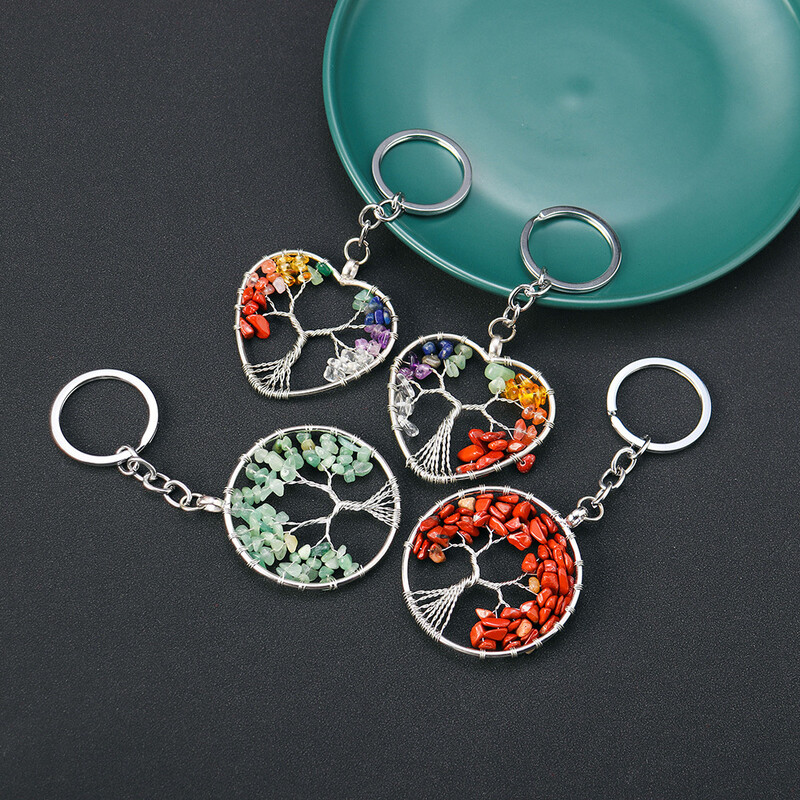 7 čakri Prirodni kamen šljunak Drvo života Privjesak za ključeve Ljekoviti kristalni privjesak za ključeve Poklon Torba za telefon u automobilu Drvo želja Privjesak Nakit