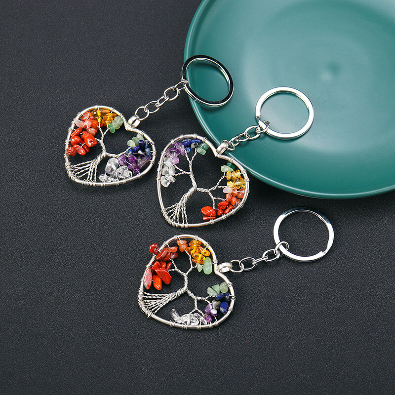 7 čakri Prirodni kamen šljunak Drvo života Privjesak za ključeve Ljekoviti kristalni privjesak za ključeve Poklon Torba za telefon u automobilu Drvo želja Privjesak Nakit